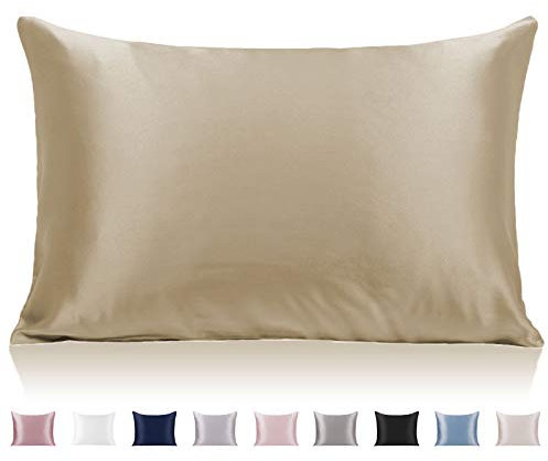 Texbee Seidenkissenbezug 40x60cm für Haar und Haut, 1PC Beide Seiten Natürliche Kissenbezug Seide mit verstecktem Reißverschluss Weiche Atmungsaktive Glatte Standardgröße-Taupe