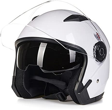 Open Face-hjälm 3/4 Motorcykelhjälm Modulär Half Face-hjälm med dubbel visir Män Kvinnor Sommar Scooter Lätt mopedhjälm ATV Street-hjälm DOT/ECE godkänd,White,XL