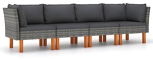 vidaXL Gartensofa 4-Sitzer mit Kissen Sofa Lounge Gartenmöbel Garten Garnitur Sitzgruppe Gartenset Couch Ecksofa Mittelsofa Grau Poly Rattan