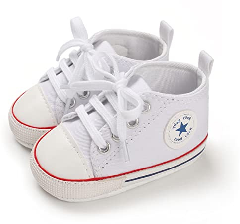 SIFANGPING Chaussures de première étape pour Enfants Chaussures en Toile pour garçons Semelle Souple Chaussures en Toile Respirantes légères et antidérapantes pour bébé EU 18 Blanc