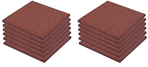Gecheer Set med 12 fallskyddsmattor för utomhusbruk 50 x 50 gummi | fallskyddsplattor fallskydd slagtålig stark och halkfri | 50 x 50 x 3 cm röd