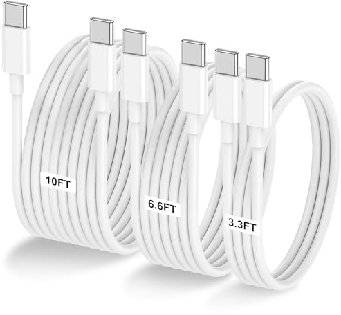 LOFPYE 3-Pack [3.3FT+6.6FT+10FT] 60W USB C to USB C Cable, Type C to Type C Cable,Fast Charging Cable for iPhone 17 16 15 Pro Plus Pro Max Air，for Galaxy S25, for iPad, for MacBook and More