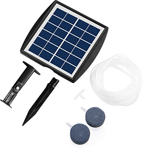 2 Pompe de Bassin Solaire - Aérateur de Bassin extérieur,Pompe à air Solaire avec Panneau Solaire réglable, Pierre à Bulles d'air, tuyaux pour étang à Poissons, Aquarium, Piscine