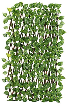 IlGruppone Siepe Artificiale Legno Salice Naturale con Foglie Edera Finta Traliccio Estensibile 1 x 2 Mt Divisorio Ringhiera Frangivento Frangivista