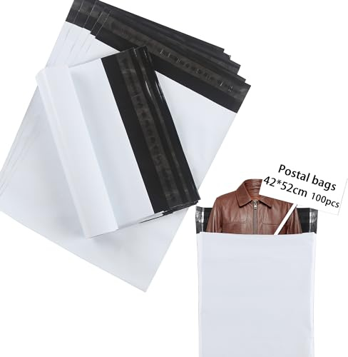 huruirui 100Pièces/42x52cm Enveloppe Plastique Expedition,Emballage Colis Vinted Plastiques Auto-Adhésive Inviolables et Imperméables Sacs d'expédition Pochette envoie colis vinted-Blanc