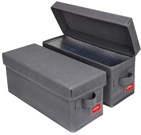 NUSWOR Upgrades CD Storage Box - Perfect CD Case Storage Solution, Stackable CD Organizer with Lid, 2Pack CD Holder 14.37 x 5.5 x 6.3 Inches - Holds 70 Jewel Cases - Grey