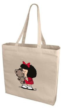 Grafoplás | Bolsa Tote Mafalda Grande con Fuelle | Tela | Algodón 220g | Modelo Osito | 38,5x40,5x9,5cm | Asas 30cm | Peso Max. 8kg