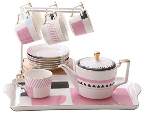 Set di tazze da tè in ceramica Set a pagamento in ceramica britannica con vassoio portabicchieri Set da tè Pentola di lusso Tazza e piatto Teiera avanzata Set da tè pomeridiano per la casa Set a paga