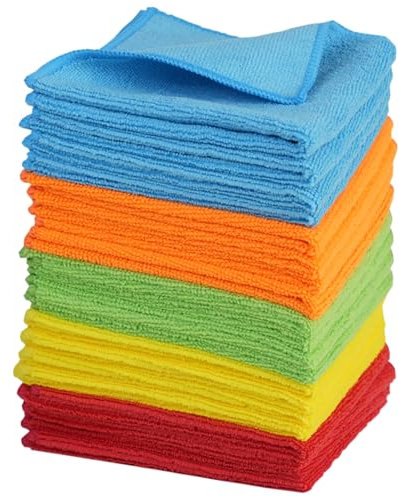 O2frepak Microfiber Cleaning Cloth,20 Pcs 30x30cm Highly Absorbent Cleaning Rag,Washable and Reusable Cleaning Towels for Kitchen,Window,Car(Green,Orange,Yellow,Red,Blue)