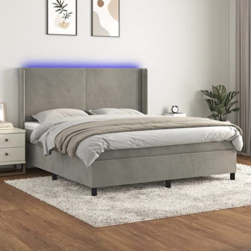 Juroupi Boxspringbett mit Matratze & LED Bett Boxspringbett Bett Mit Matratze Polsterbett Schlafzimmer MöBel Hellgrau 180x200 cm Samt - 3139457