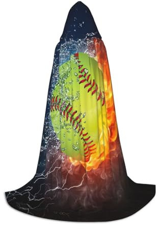JEJEA Umhang mit Softball-Druck, langer Kapuzenumhang, Hexenkostüm, Cosplay-Kostüme, Unisex-Party-Umhang