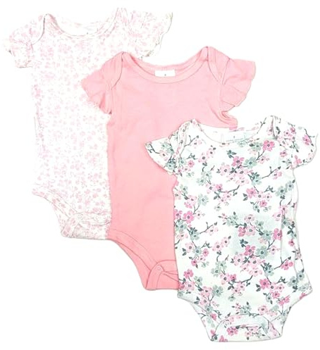 Laura Ashley Girls Newborn Baby 3 Pack Romper Vest Bodysuits, Baby Shower 0-3, 3-6, 6-9 Month (Design-1, 3-6 Months)