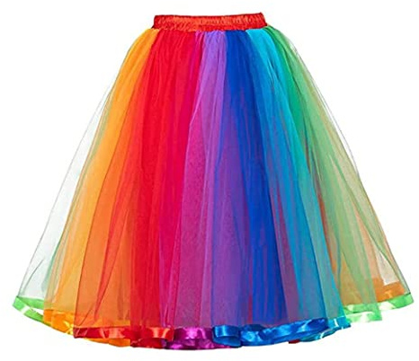 Kalastussaari Dam regnbåge tutu-kjol, lager tyllkjol, flickfest, neon tutu-kjol regnbågsklänning för festdräkt/XL