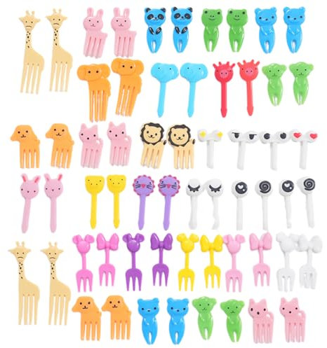 60 Pezzi Frutta Forchettine Bambini, Mini forchette da frutta a forma di cartone animato, 8 Misure Forchette Bambini Riutilizzabili Animato Forchettine Per Il Pranzo, Festa Di Compleanno