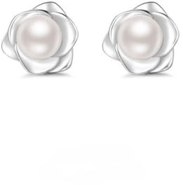 YAXUN Pendientes de perlas de flores para mujer en plata de ley 925 - Pendientes de botón hipoalergénicos de camelia y flor de rosa con perla blanca - Regalo de joyería perfecto para mujer