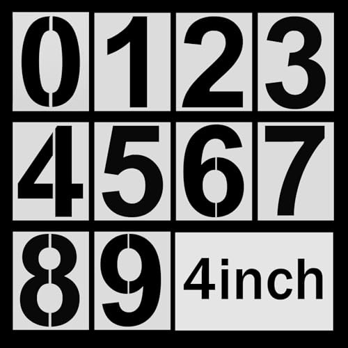 4 Inch Number Stencils, Plastic Number Stencil Reusable House Numbers Stencil Curb Stencil Kit for Painting on Road, Wall, Wood, Mailbox, Cakes, Trucks