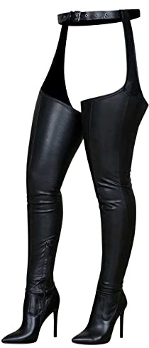 Thigh High Boots Women Stretch Sexy Ladies Booties Stylish High Heeled Long Shoes with Belt Pointed Toe Vintage Over the Knee Boots Fall Winter