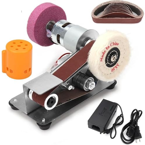 Mini levigatrice a Nastro elettrica per affilatura di coltelli in Legno e Metallo, smerigliatrice da banco a velocità Regolabile per progetti Fai da Te e Uso professiona