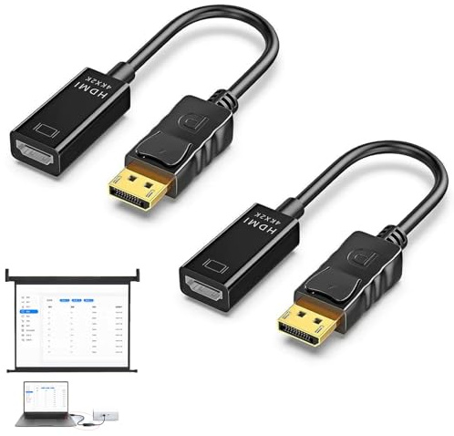 2 adaptadores DisplayPort a HDMI 4K,Unidireccional Displayport (DP) macho a HDMI hembra convertidor, compatible con PC, monitor, proyector, Lenovo, Dell,HP,ASUS y otras marcas
