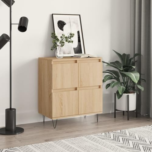 YunCangg Skänk Sonoma-ek trämaterial 60 x 35 x 70 cm med järnben, köksbuffé och vardagsrumsmöbler, förvaringsskåp för matsal och kök, stabil och fuktbeständig