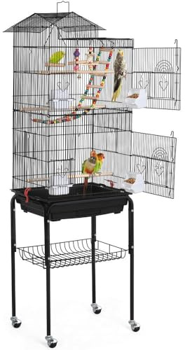 Yaheetech Bird Cage 64'' Medium Small Parrot Parakeet Bird Cages with Detachable Rolling Stand for Parrot Lovebirds Finches Parakeets Budgie Parrotlet Conures, Pet Flight Birdcage