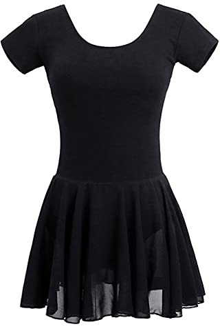 WYGH Femmes Noir Ballet Justaucorps avec Mousseline de Soie Jupe Élégant Rond Cou et Court Manche Gymnastique des Sports Leotard bodysyut Dame Fille Vêtements de Danse Costume pour Amoureux,Black-M
