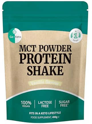 Go-Keto MCT Vegan Protein Shake Vanilla, 400g polvere | con MCT dall'olio di cocco per la tua dieta keto | proteine ​​vegane da proteine ​​di piselli e proteine ​​di riso