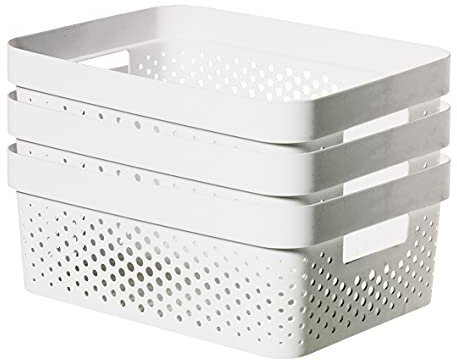 CURVER Infinity Dots Set of 3 Storage Baskets, 100% Recycled Plastic, Multi-Functional & Easy to Carry, 11 Litres, White