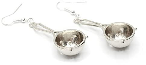 Miniblings Passoire à nouilles Boucles d'oreilles Italie Cuisine Passoire à pâtes Passoire de cuisine – Bijou fantaisie fait main I Boucles d'oreilles pendantes plaqué argent, 38mm, Métal Coton