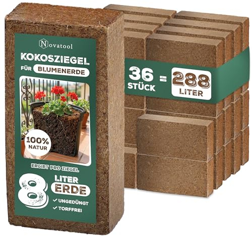 36x Kokoserde für Zimmerpflanzen | 96 Liter | 650g 20x5,5x10cm Kokosfasern Kokossubstrat Kokoserde Anzuchterde Humusziegel Blumenerde Bio Gartenerde Kokosziegel fein Quelltabletten Kokosblumenerde