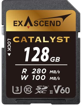 Exascend Catalyst - Tarjeta de Memoria SDXC UHS-II V60 de 128 GB en 4K Ultra HD 100 MB/s velocidades de Escritura, 280 MB de Lectura UHS-II, Clase 10, U3, V60 SD