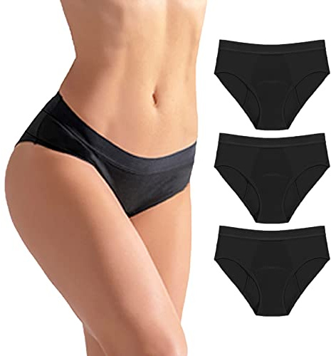 Jamron Dam 3-pack menstrosor menstruationsunderkläder läckagesäker inkontinensbyxor kraftigt flöde extra skydd trosor svart + svart M