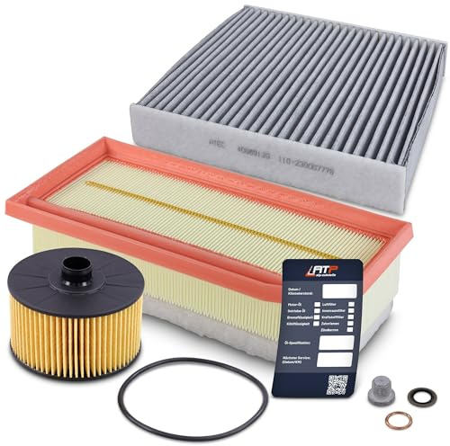 BESTPRICE Inspektionspaket Filterset mit 1x Ölfilter, 1x Innenraumfilter (Aktivkohle), 1x Luftfilter, 1x Ölablassschraube, 1x Ölwechselanhänger