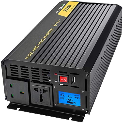 VEVOR Reine Sinuswelle Wechselrichter 2000 W 4000 W, DC12V auf AC240V Stromwandler, LCD-Bildschirm und die LED-Anzeigelampe mit Fernbedienung Spannungswandler - 20 °C - 60 °C für induktive Lasten