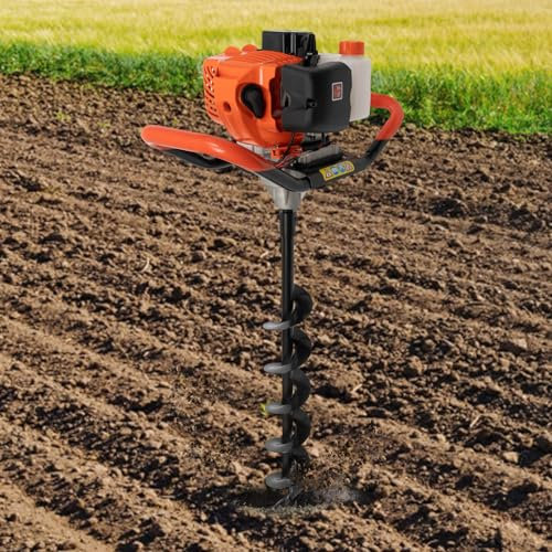 1L Benzin Erdbohrer Set YUNRUX 2-Takt Pfahlbohrer mit 3 Bohrer Durchmesser (100, 150, 200 mm) 52cc Benzin-Erdlochbohrer Handheld Erdbohrgerät C.D.I.Zündsystem Brunnenbohrer Eisbohrer Benzin Nr.92