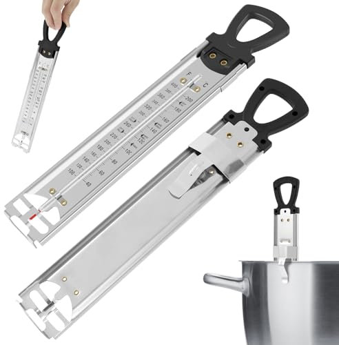 2 termometri Candy con clip per pentola in acciaio inox con manico ad anello sospeso, lettura istantanea, termometro classico in vetro, termometro per sciroppo di zucchero, marmellata, gelatina olio B