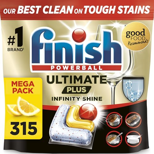 Finish Dishwasher Tablet, Ultimate Plus Infinity Shine, 315 Tabs (105 x 3 pck) Lemon Sparkle, Tough on Grease, Our Most Intensive Clean & Diamond Shine, Effective for Short Eco Cycle