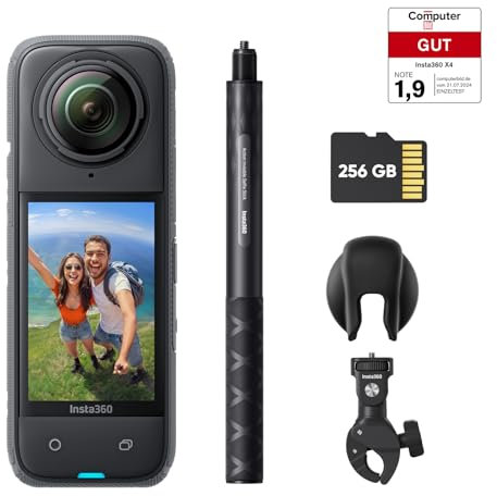 Insta360 X4 Motorrad-Bundle – wasserdichte 8K 360°-Action-Cam, 4K Weitwinkelvideos, Unsichtbarer Selfie-Stick, Abnehmbarer Linsenschutz, 135 min Akkulaufzeit, KI-Bearbeitung, Stabilisierung