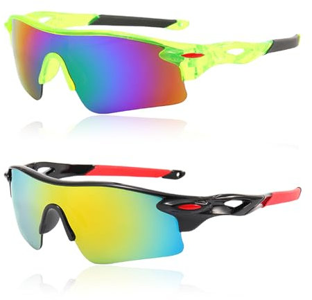Irikdescia 2 Stück Sport-Sonnenbrille für Kinder, UV400-Sonnenbrille, Sonnenbrille mit Leichtem Rahmen, zum Radfahren, Baseball, Golf, für Jungen und Mädchen (Grün, Schwarz)