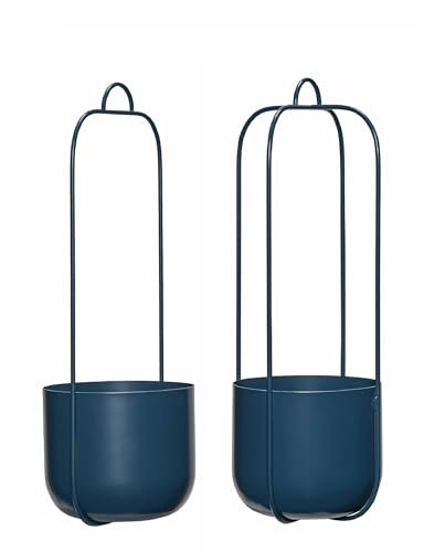 Dezain® - Hängetopf Joanna | Blumenampel aus Metall | für Kräuter, Blumen & Pflanzen | hängender Blumentopf ohne Loch im Boden | Schlichte Hängeampel | Pflanzentopf in Petrol | 2er Set