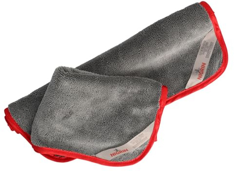 NIGRIN Lot de 2 Chiffons secs en Microfibre XL - Extra absorbants - Non Pelucheux et Doux - pour Le séchage sans Traces et en Douceur des Jantes - 60 x 40 cm - Gris