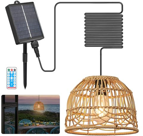 Solar Hängelampe Outdoor Rattan,BRIMETI Solarlampen für Außen Garten Hängend mit Fernbedienung,Solar Lampe IP65 Wasserdichte USB-Aufladung Solarleuchten Pendelleuchte,für Balkon Pavillon(mit 5M Kabel)