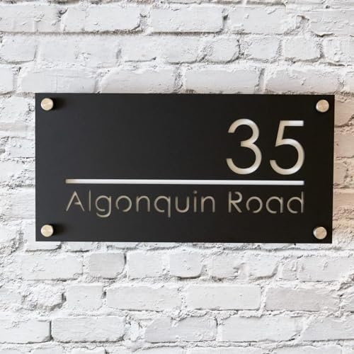 Placa De Dirección Personalizada,Letrero De Número De Casa 3D Acrílico Personalizado Con Nombre De Calle,Numeros Casa Exterior,Señal De Dirección De Tienda Placa (20 * 40cm,Blanco y negro)