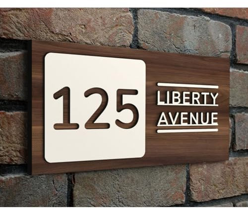 MXN Letrero de madera personalizado con número de casa en 3D, placa de dirección de porche, regalo de boda, placa de dirección, regalo de inauguración de la casa (marrón, 40 x 20 cm)