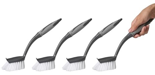 4 x Spülbürste grau/schwarz VonBueren | Geschirrbürste/Küchenbürste/Bürsten für die Küche und zur Reinigung | Spülbürsten | Bürste mit ergonomischem Griff Länge ca. 29 cm| Reinigungsbürste