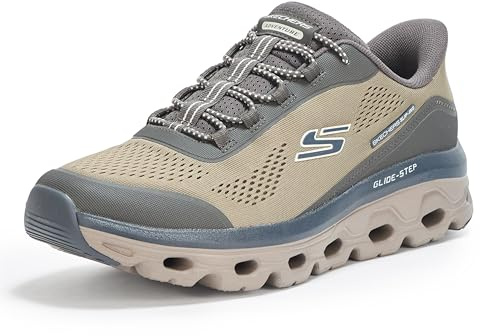 Skechers Men's Glide-Step Sole Hands Free Slip-in Sneaker,Olive,8