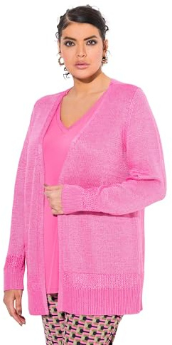 Ulla Popken Strickjacke, V-Ausschnitt, Offene Form, Langarm Cardigans, Rose, 62-64 Femme