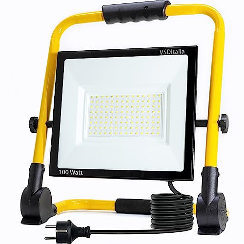ELETTROWATT - Faro LED da lavoro 100W, 8000 lm, luce bianca 4000K - impermeabile IP67 supporto pieghevole, per ogni uso, officina, giardino, cantiere, garage, imbianchino (100Watt)