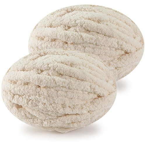 DISDADA Grosse Laine à Tricoter à La Main Douce, 2 Pièces 500g Pelote Fil Chenille De Laine pour Crochet, pour Chunky Knit Couverture Echarpe (off white)