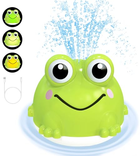 MATVHRUI Baby Bath Toys, Rechargeable Frog Light up Spray Water Toy, Bathtub Pool Sprinkler Swimming sensory toy for 6-12 Months, 1 2 3 4 Years Boys Girls Toddlers